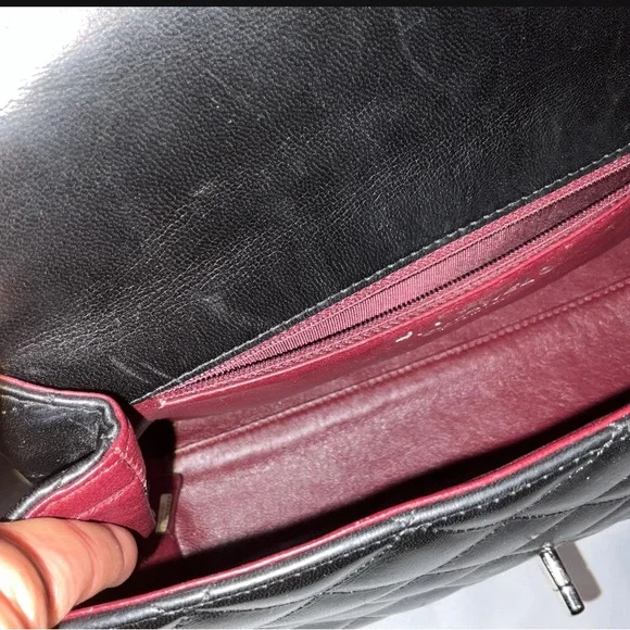 Excellent Chanel Kelly Top Handle Black Silver Hardware Medium 10” - Picture 8 of 8